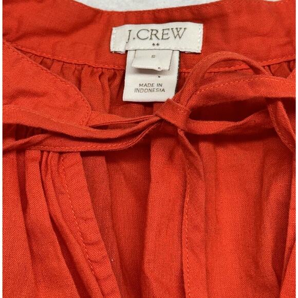 J Crew Womens Size Small Tie VNeck Linen Blend High Low Hem Tunic Top Orange Red - Picture 2 of 9